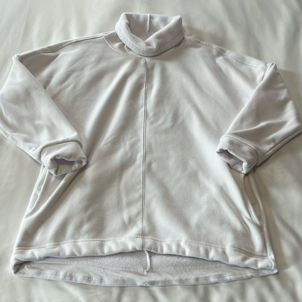 Workshop Republic Clothing White Fleece Lined Cowl Neck Sweatshirt w/ Pockets